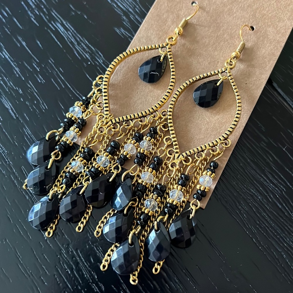 Black and gold chandelier earrings-NWT